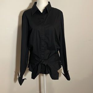 Coldwater Creek Black Tailored Shirt with Fabric wraps around front to tie SZE L